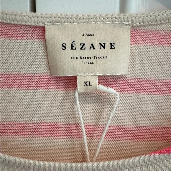 NWT Sézane Colette Marinière Ecru / Pink Neon - Size XL - Picture 5 of 6
